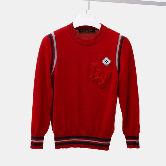 Louis Vuitton Vintage Red Wool Varsity Crewneck Sweater - Picture 1 of 10